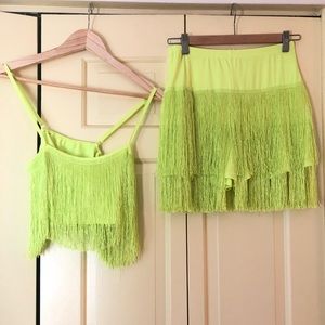 Lime Green Fringe Shorts Set